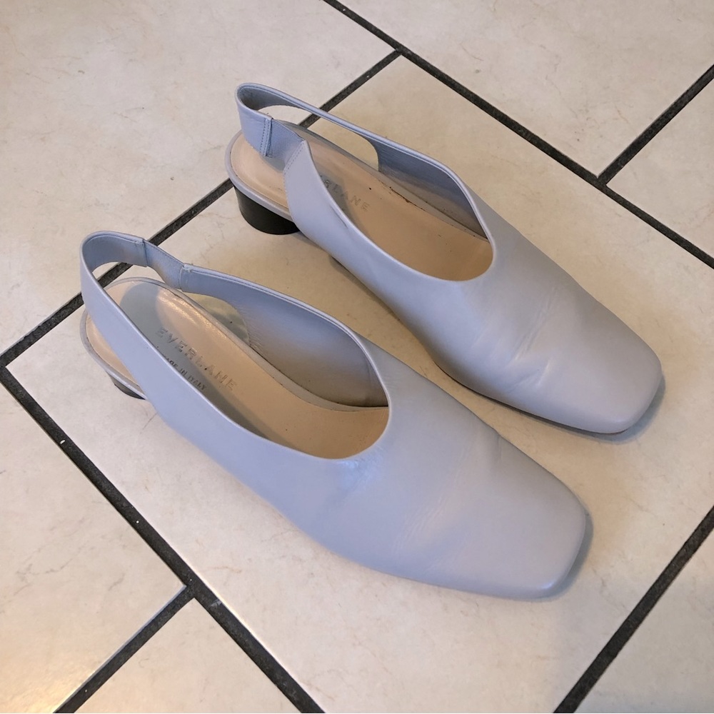 Everlane square toe sling back in gray